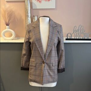 SO Brown and Gray Blazer Classic Tailored Jacket